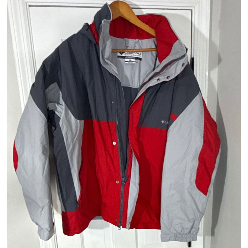 Columbia Mens XL Red Gray Colorblock Hooded 3-in-1 Interchange Jacket